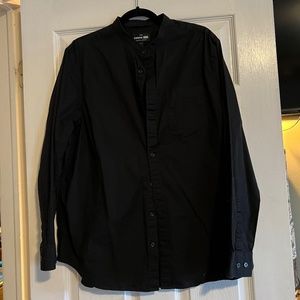 EXPRESS Slim 1MX Black Banded Mandarin Collar Dress Shirt Men's L Large